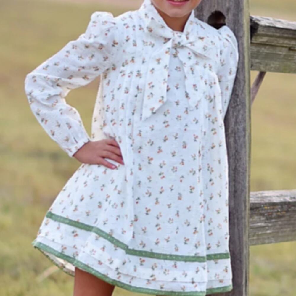 Makena Lane Vivian Dress NWT 16Y Floral Cotton Pintuck Bow Neck *No Bloomers*